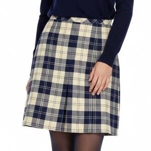 Brooks Brothers 346‎ Navy Cream Gold Plaid Wool Blend Skirt 12 Lined Box Pleat